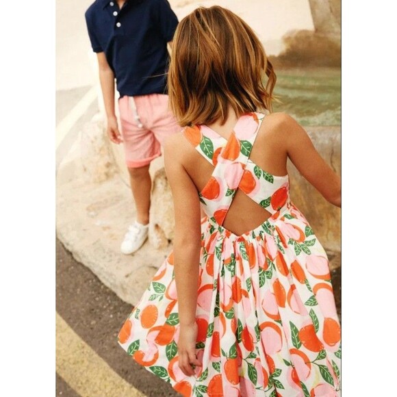Mini Boden Other - Mini Boden Girls Cross Back Sun Dress Peaches print size 3/4 EUC